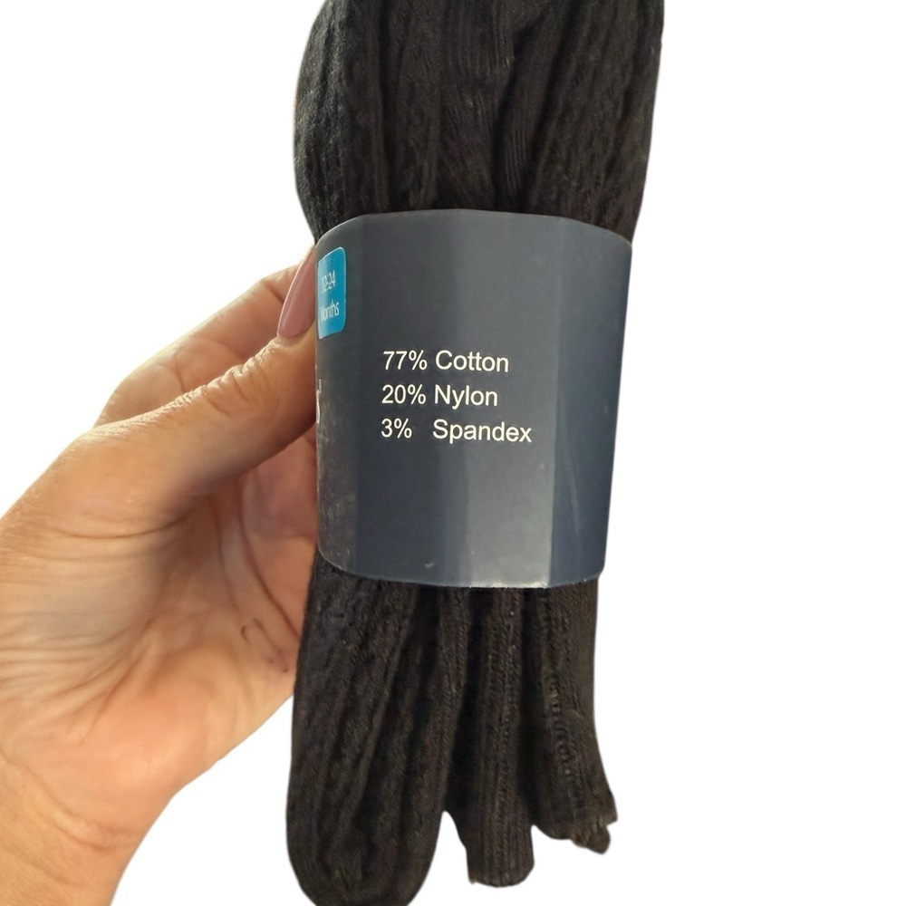 Petrass Baby Girls Cotton/Blend Tights Cable Knit Black, Quality, size 12-24 M - Picture 2 of 4